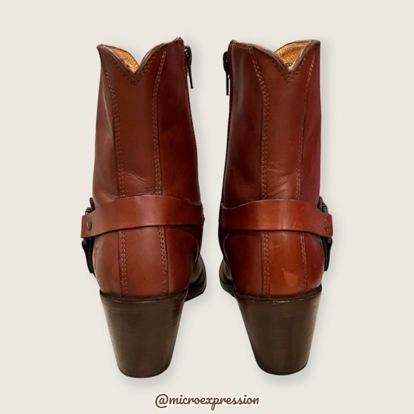 $359 Frye Romy Harness Brown Cognac Real Leather Vintage Cowboy Short Ankle Boot - Picture 5 of 12
